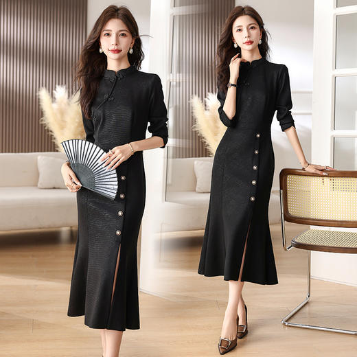 复古修身，新中式暗花旗袍裙连衣裙HR-SYY2376-2 商品图1