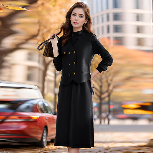 奢姿2024年冬季新款大码女装马甲针织裙两件套胖妹妹气质名媛套装9844926855 商品图3