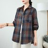 新款2024春秋季新款复古文艺双层棉纱格纹衬衫长袖百搭格子衬衣 商品缩略图1