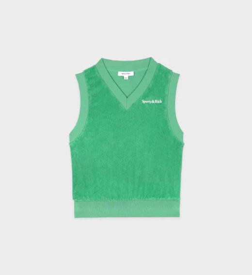 Sporty & Rich - Serif Logo Terry Vest  - Verde/White - 女装 - 背心 - 绿色 商品图0