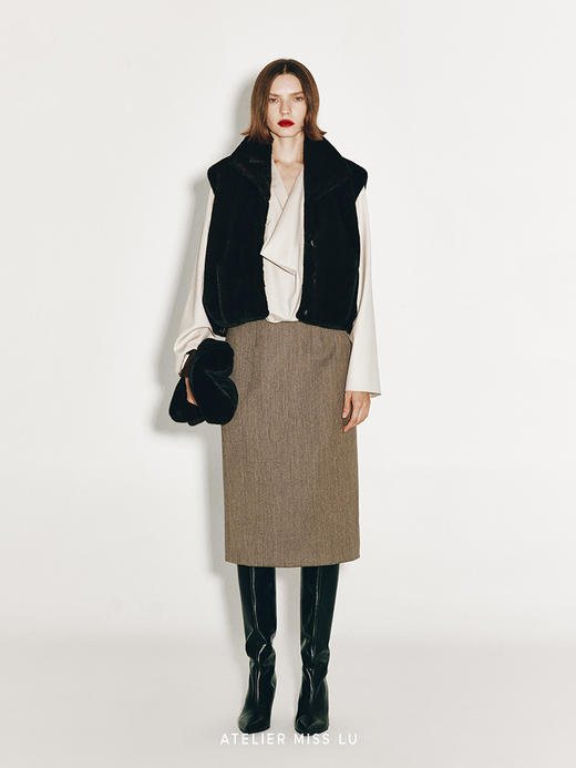 【酒香可可】绵羊毛高腰直身半裙 商品图3