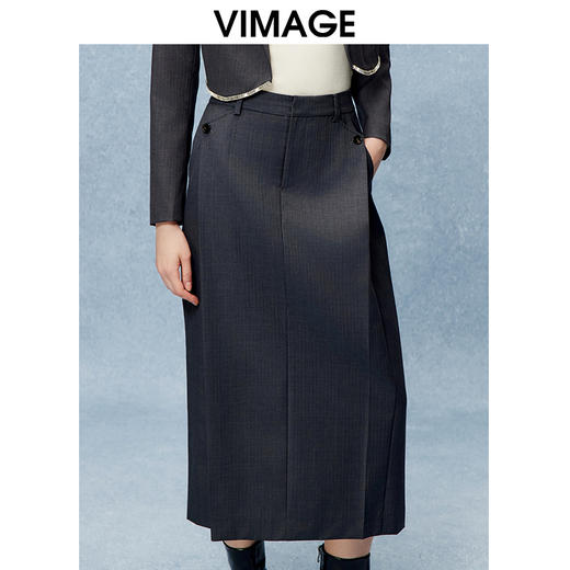 VIMAGE纬漫纪秋季新款时尚气质纯色百搭显瘦长裙半身裙V2206809 商品图3