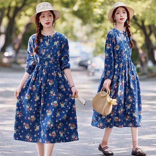 棉麻风全棉碎花，新中式连衣裙HR-SYY2403 商品图0
