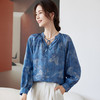 桑蚕丝宽松显瘦，系带牛仔蓝长袖衬衫KQN-11336 商品缩略图0
