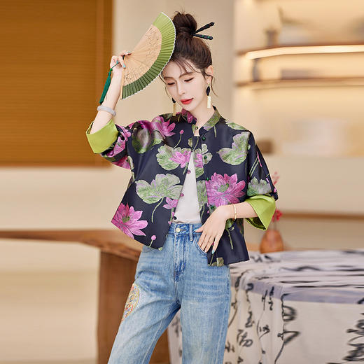 新中式风提花设计立领外套遮肉显瘦潮流百搭上衣HR-WS26029 商品图3