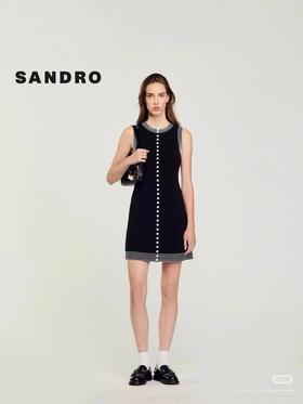 点此购买 SANDRO早秋款女士法式黑色无袖短款针织连衣裙 xy 294962