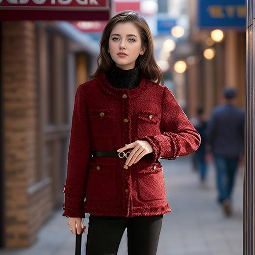 8/25奢姿大码女装2024冬季胖妹妹减龄粗花呢小香风时单排扣时尚外套9944391137 商品图3