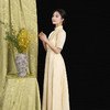 答谢会 荷言GL 贾亭西 鹅黄色新中式连衣裙提花旗袍裙褶裙公主裙长裙优雅 商品缩略图3