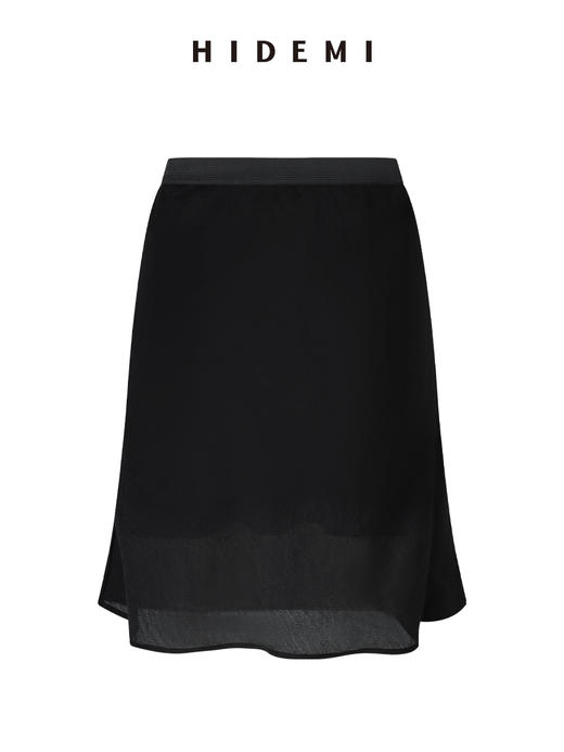 HIDEMI 极简法式松紧腰双层砂洗缎面中裙半身裙 复古黑/复古红/复古绿 商品图11