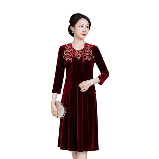 HYX-24-7860秋季新款丝绒旗袍中长款套装百搭外套大摆裙敬酒日常装 商品图4