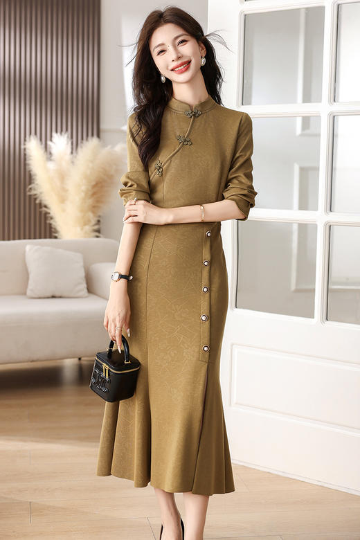 复古修身，新中式暗花旗袍裙连衣裙HR-SYY2376-2 商品图11