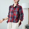 新款2024春秋季新款复古文艺双层棉纱格纹衬衫长袖百搭格子衬衣 商品缩略图6