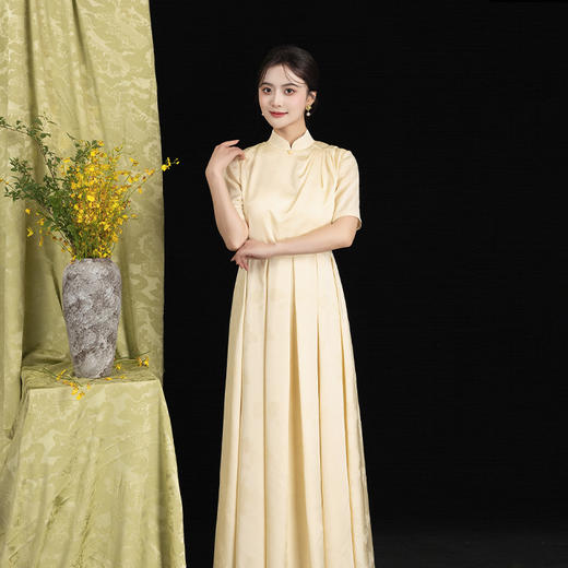 答谢会 荷言GL 贾亭西 鹅黄色新中式连衣裙提花旗袍裙褶裙公主裙长裙优雅 商品图2