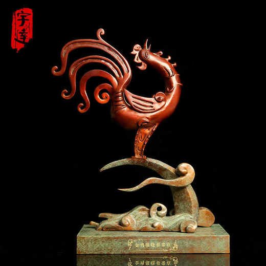 宇达青铜摆件 十二生肖鸡《金鸡报晓春常在》创意装饰 家居工艺摆件  高39.5cm 商品图0