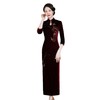 HYX-24-7871新款修身改良丝绒旗袍裙大码婚宴礼服长款喜婆婆新款 商品缩略图4