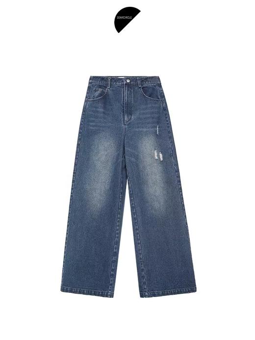 半圆/D24310332/猫须水洗破洞复古牛仔裤 商品图4