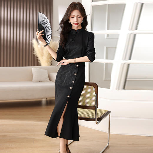 复古修身，新中式暗花旗袍裙连衣裙HR-SYY2376-2 商品图5