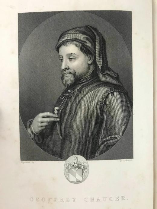 含藏书票！1843年 乔叟诗集 1幅肖像插图 全真皮精装18开 商品图3