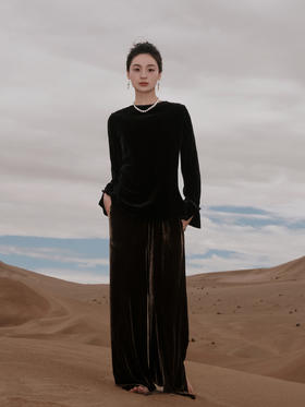 盛唐婧 |新中式丝绒阔腿裤-咖色