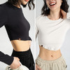【高弹裸感抗起球】圆领辣妹长袖打底衫 高腰弧形下摆健身瑜伽T恤 显腹肌 马甲线 超显瘦 商品缩略图1