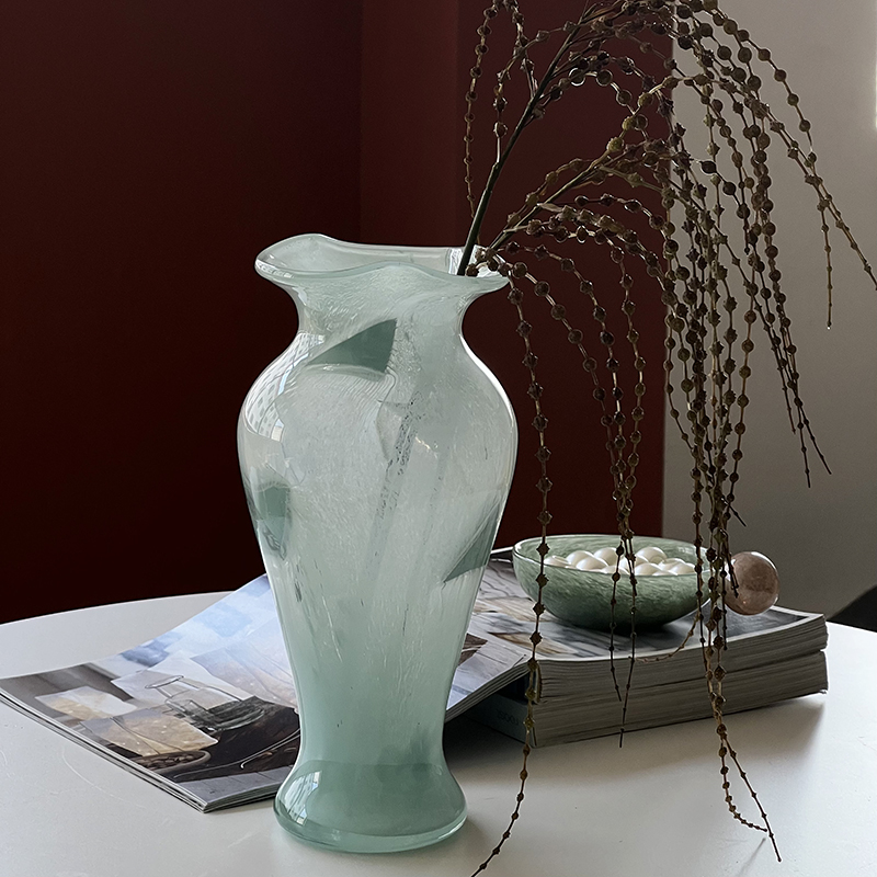 法式中古风芬顿蓝色不规则磁粉花瓶 ins中国风鲜花餐桌电视柜装饰