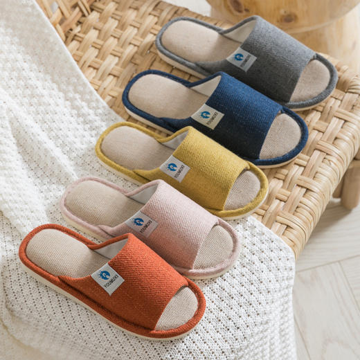 批发夏季开口室内亚麻居家女士地板软底防滑情侣棉麻家用男凉拖鞋 商品图0