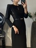 HJ1S91_齐紫色 / 漆黑色_连衣裙_春夏_轻奢圆领小镂空腰侧网纱拼接腰带显瘦通勤气质中长裙_高级女装_BERNIEELEN 伯妮斯茵 商品缩略图3