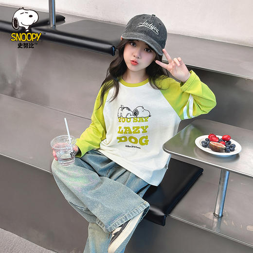 【130-165】【史努比】女童春秋款双条插袖长袖T恤 商品图1