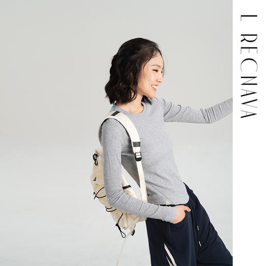 【高弹软糯棉针织】圆领修身螺纹上衣打底衫 运动休闲套头长袖 商品图4