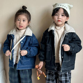 【儿童仿兔毛加绒厚牛仔棉衣】男女童2024新款秋冬季宝宝装短款外套