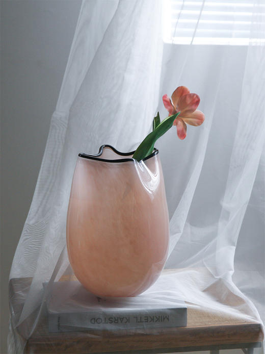 粉色磁粉黑边口玻璃花瓶花器水培花插工艺品 商品图7