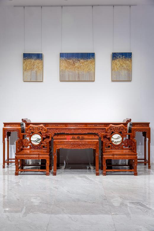 红桥红  家具严选  缅甸花梨（大果紫檀）【277 灵芝中堂 六件套】 商品图1