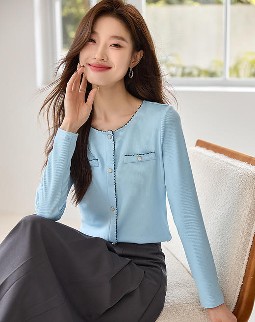 【59元福袋不支持退换】熙世界法式小香风长袖针织T恤女2025秋新款时尚洋气百搭打底衫 商品图6
