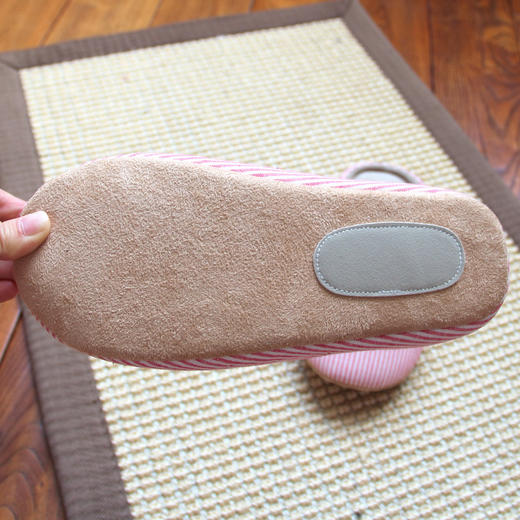 条纹情侣日式地板无声棉拖鞋 秋季新款软拖鞋 四季室内地板棉拖鞋男女士 机洗布底静音日式棉拖鞋春夏季软底 商品图2