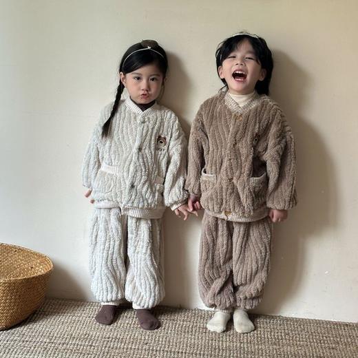 【儿童加厚长毛法兰绒套装】秋冬季睡衣女童宝宝小孩男童珊瑚绒家居服 商品图1