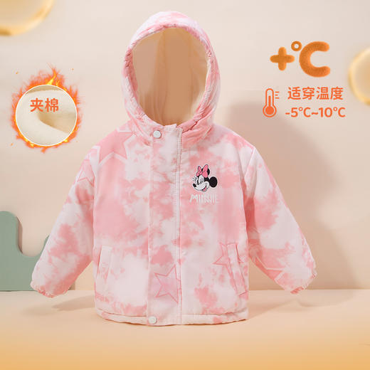 迪士尼童装女童夹棉加绒外套2024秋冬米妮休闲保暖棉服连帽棉袄ZD4DS015 商品图3