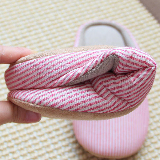 条纹情侣日式地板无声棉拖鞋 秋季新款软拖鞋 四季室内地板棉拖鞋男女士 机洗布底静音日式棉拖鞋春夏季软底 商品图3