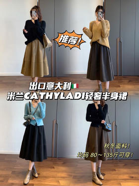 【意大利米兰CATHYLADI轻奢半身裙】裙身立体剪裁，修饰身形不显胯宽！客供斜纹毛呢面料!质地平整有型，织面带着一层 微绒质感，细细糯糯的！看上去就暖意融融的，温柔细腻!