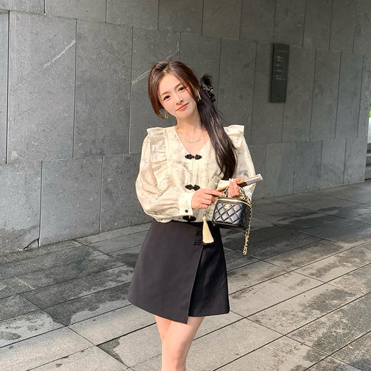 金蘑菇菇 兰亭序·水墨/轻国风 水墨晕染 花边领新中式衬衫 商品图3