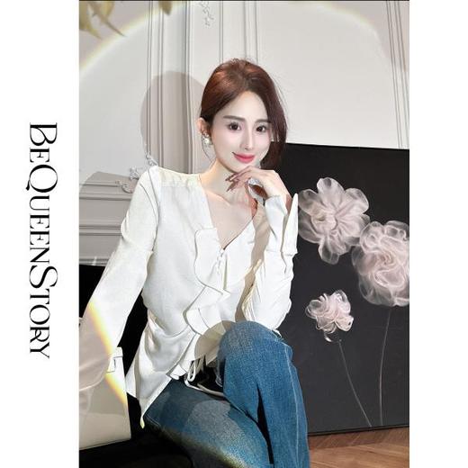 【年终福利，不退不换】  【冷萃玫瑰】高贵上档次设计感荷叶边系绳显瘦长袖衬衫 商品图2