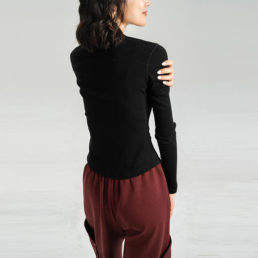 【高弹软糯棉针织】圆领修身螺纹上衣打底衫 运动休闲套头长袖 商品图8