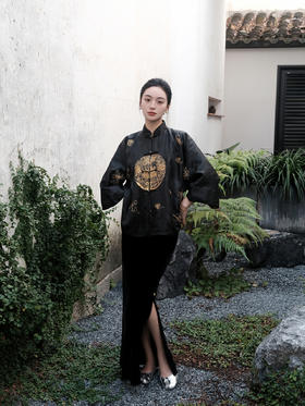 盛唐牡丹 |真丝香云纱手绣盘金绣外套
