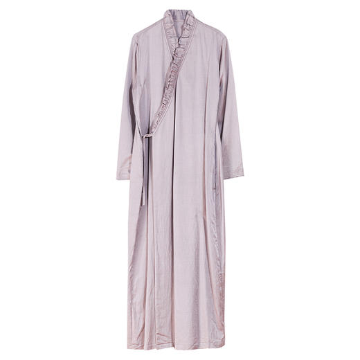 D牧衣游原创丝棉净色连衣裙女秋季新款斜襟系带复古粉色长裙 虚室 商品图4