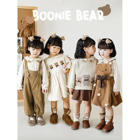 【女童小熊可爱套装】秋连衣裙马甲卡通绣标花边衬衫儿童裤子