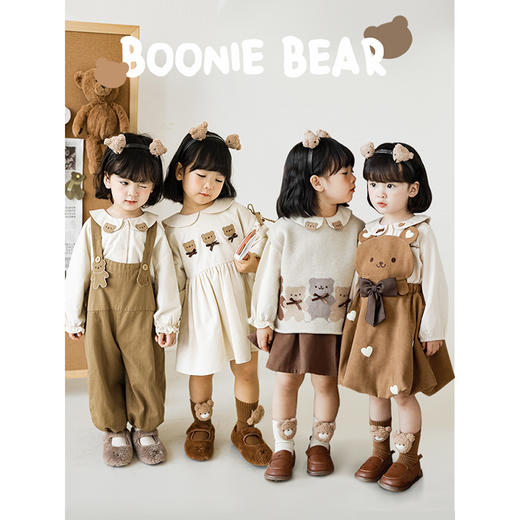 【女童小熊可爱套装】秋连衣裙马甲卡通绣标花边衬衫儿童裤子 商品图0