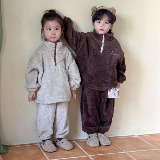 【儿童秋冬季法兰绒套装】珊瑚加厚卫衣男女童睡衣2024新款宝宝居家服 商品图1