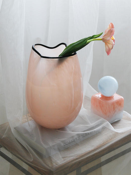 粉色磁粉黑边口玻璃花瓶花器水培花插工艺品 商品图1