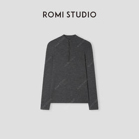 ROMI STUDIO“格雷高知”100%羊毛半开立领细坑条针织毛衫432TS299