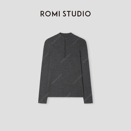 ROMI STUDIO“格雷高知”100%羊毛半开立领细坑条针织毛衫432TS299 商品图0