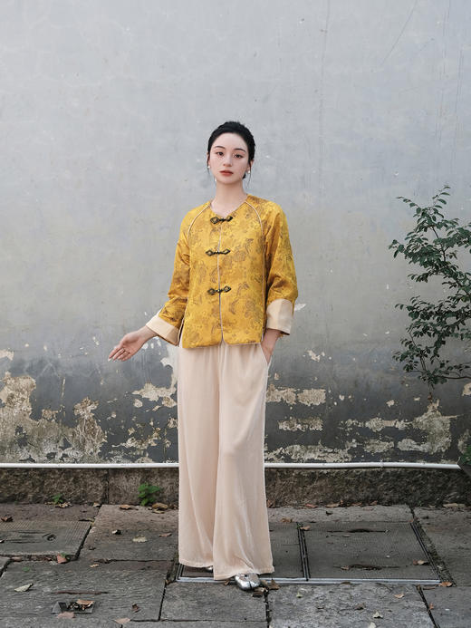 下架|盛唐婧 |新中式丝绒阔腿裤-杏色 商品图2